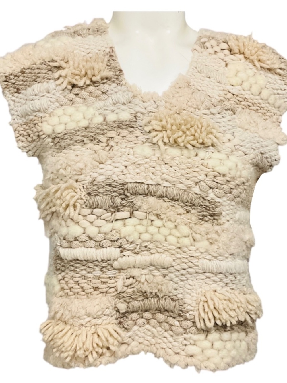 BRUNELLO CUCINELLI BEIGE FRINGED KNIT SWEATER